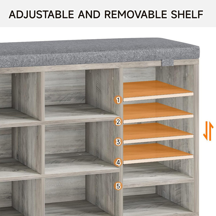 Gracie Oaks Shoe Storage Bench with Cushion, Shoe Rack with 3Tier